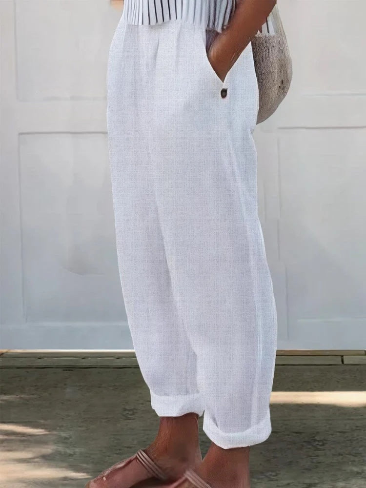 Women's Printed Cotton And Linen Casual Pants