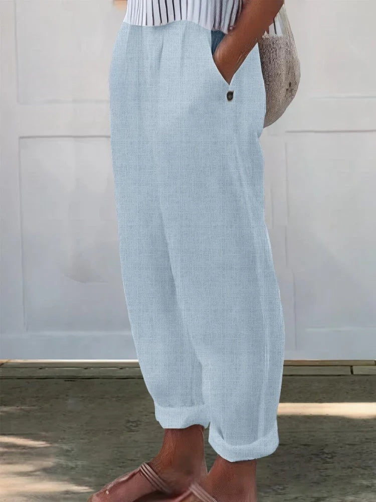 Women's Printed Cotton And Linen Casual Pants