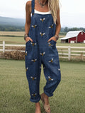 Women's Cute Bee Print Casual Cotton Wide Leg Jumpsuit