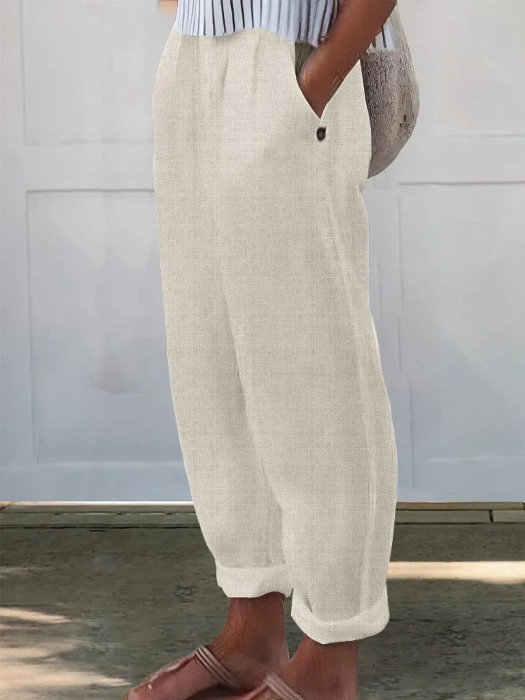 Women's Printed Cotton And Linen Casual Pants