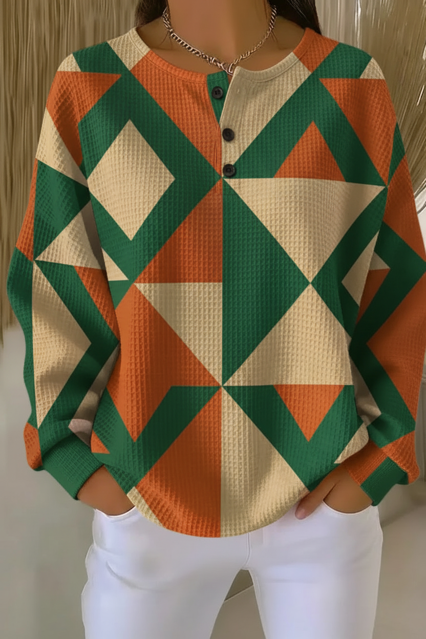 Women's Gradient Pattern Art Print Casual Waffle Sweatshirt RSWF1228
