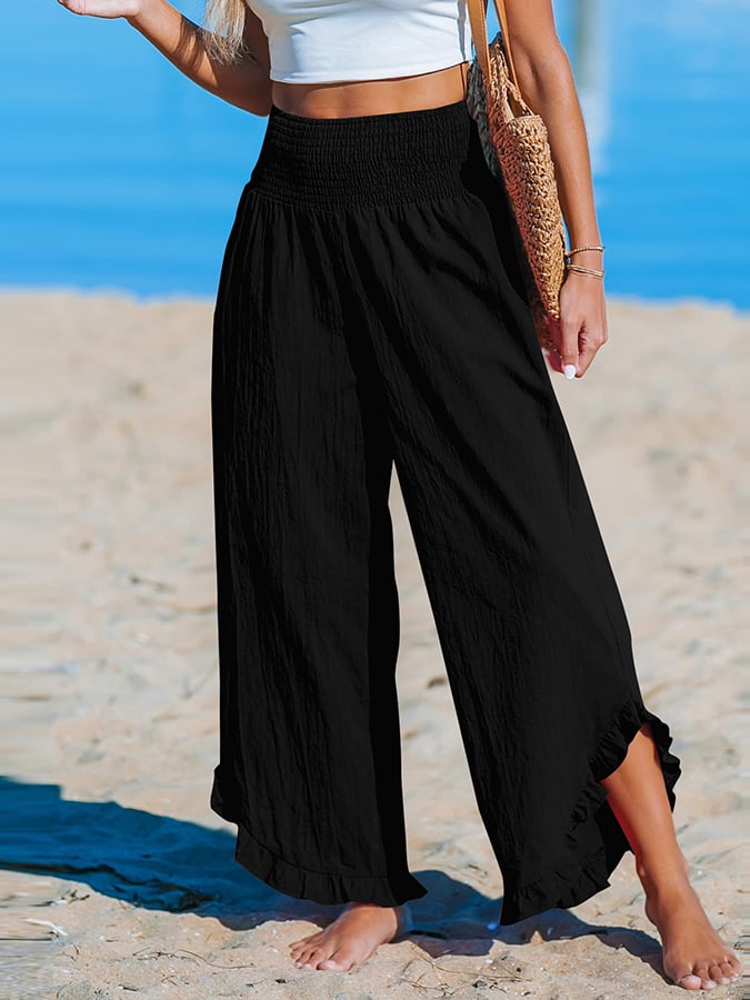 Women's High-Waist Pleated Irregular Hem Cotton And Linen Loose Casual Pants